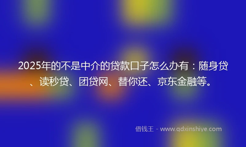 2025年的不是中介的贷款口子怎么办有：随身贷、读秒贷、团贷网、替你还、京东金融等。