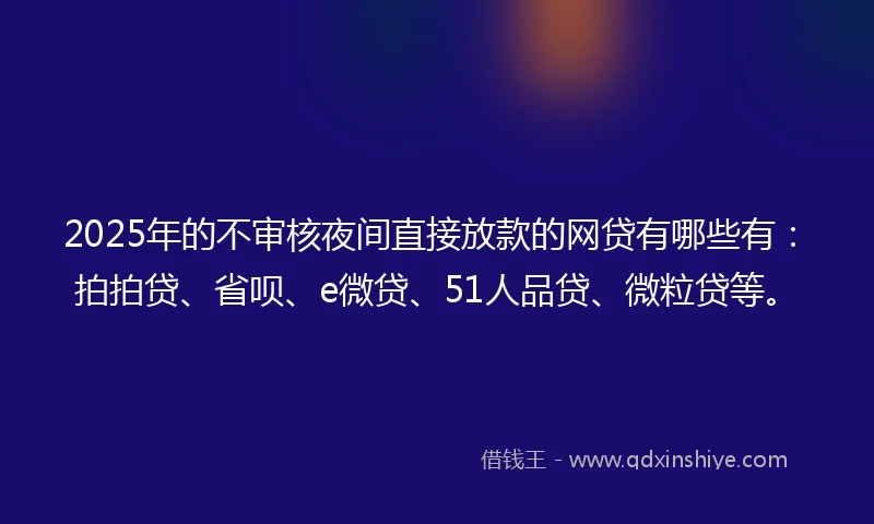 2025年的不审核夜间直接放款的网贷有哪些有：拍拍贷、省呗、e微贷、51人品贷、微粒贷等。