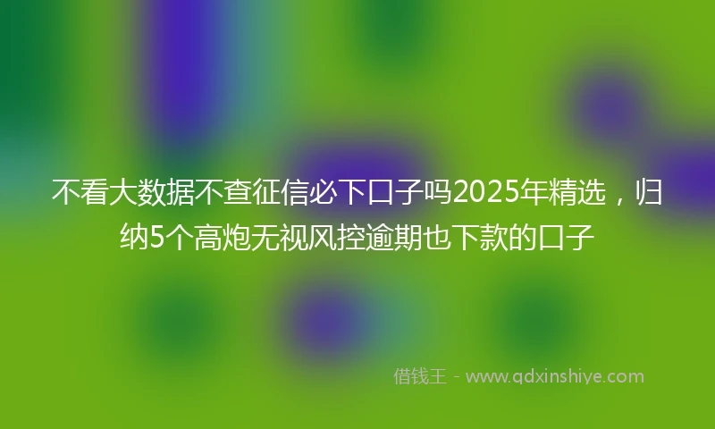 不看大数据不查征信必下口子吗2025年精选，归纳5个高炮无视风控逾期也下款的口子