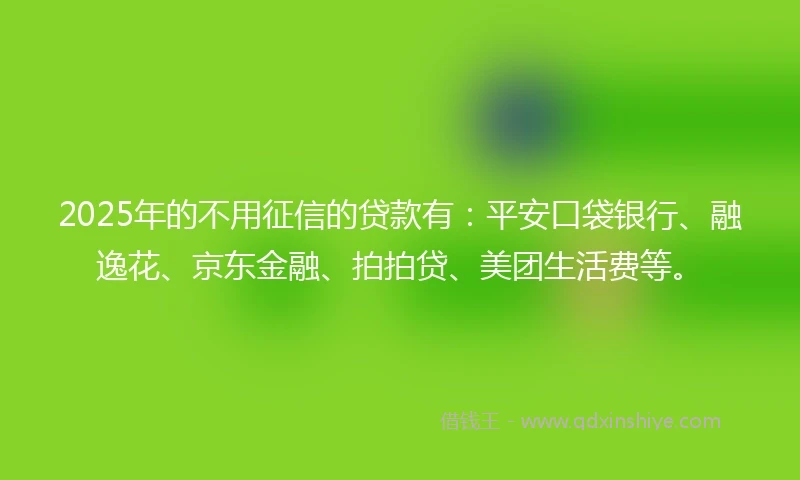 2025年的不用征信的贷款有：平安口袋银行、融逸花、京东金融、拍拍贷、美团生活费等。