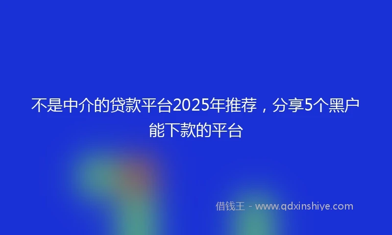 不是中介的贷款平台2025年推荐，分享5个黑户能下款的平台