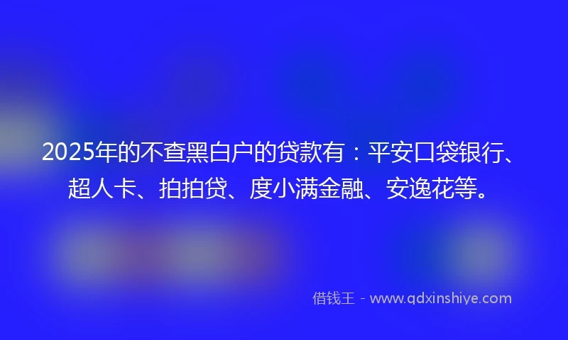 2025年的不查黑白户的贷款有：平安口袋银行、超人卡、拍拍贷、度小满金融、安逸花等。