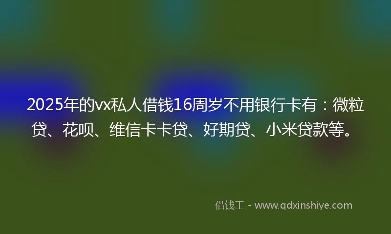 2025年的vx私人借钱16周岁不用银行卡有：微粒贷、花呗、维信卡卡贷、好期贷、小米贷款等。