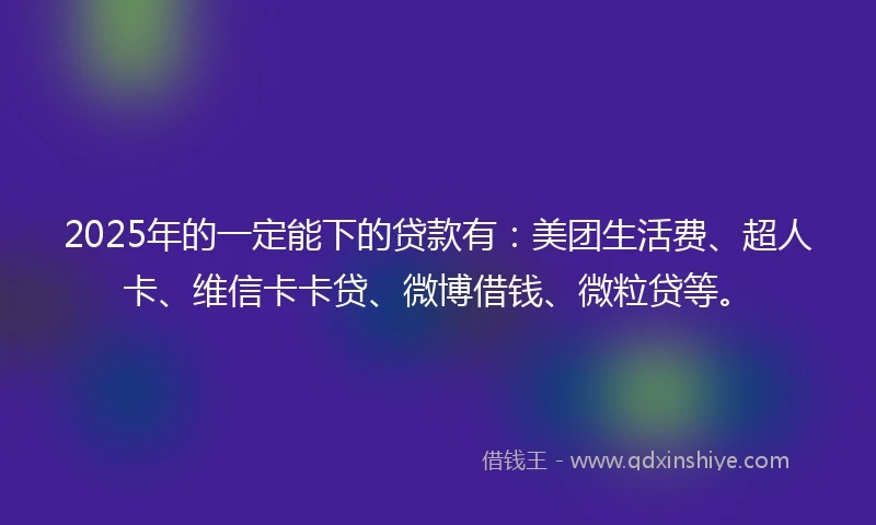 2025年的一定能下的贷款有：美团生活费、超人卡、维信卡卡贷、微博借钱、微粒贷等。