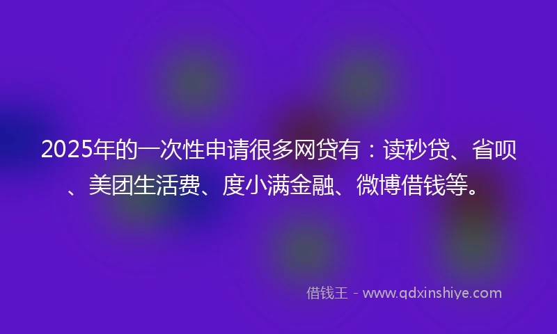 2025年的一次性申请很多网贷有：读秒贷、省呗、美团生活费、度小满金融、微博借钱等。