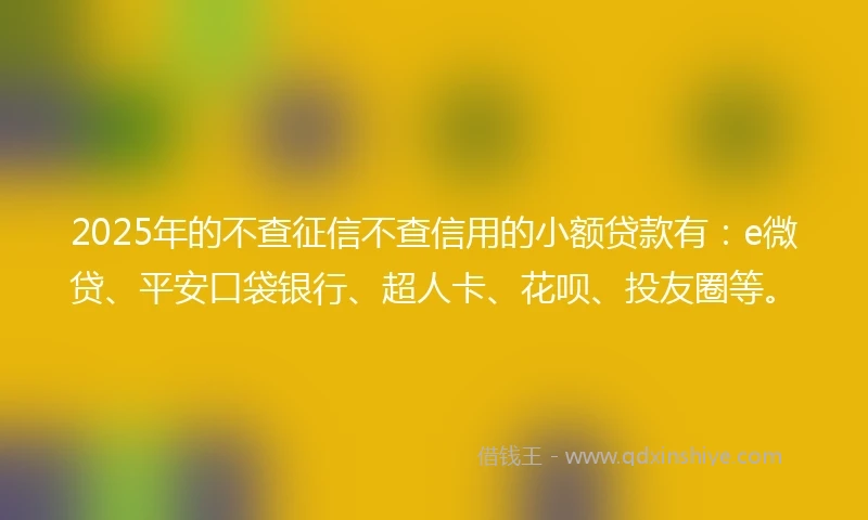 2025年的不查征信不查信用的小额贷款有：e微贷、平安口袋银行、超人卡、花呗、投友圈等。