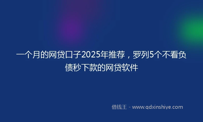 一个月的网贷口子2025年推荐，罗列5个不看负债秒下款的网贷软件
