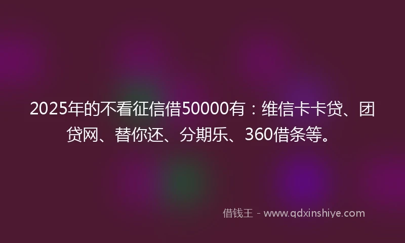 2025年的不看征信借50000有：维信卡卡贷、团贷网、替你还、分期乐、360借条等。
