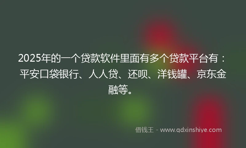 2025年的一个贷款软件里面有多个贷款平台有：平安口袋银行、人人贷、还呗、洋钱罐、京东金融等。