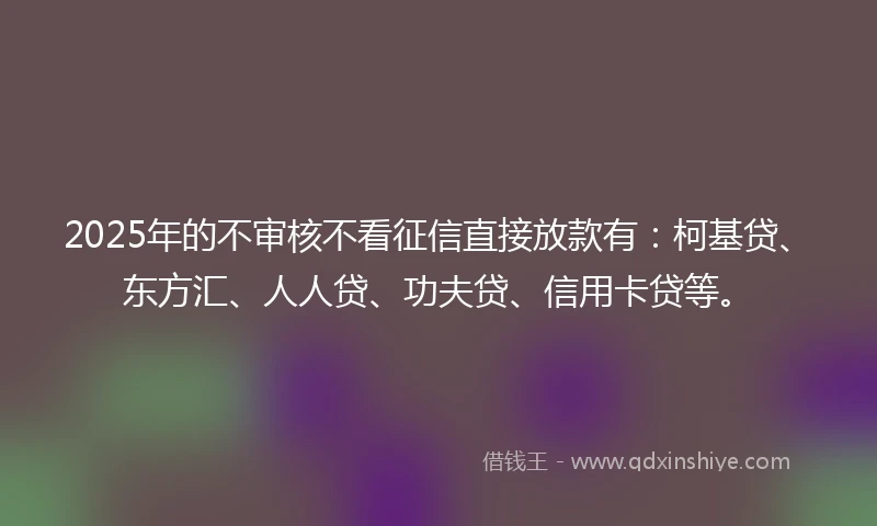 2025年的不审核不看征信直接放款有:柯基贷、东方汇、人人贷、功夫贷、信用卡贷等。