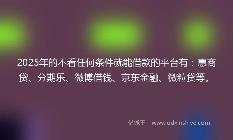 2025年的不看任何条件就能借款的平台有：惠商贷、分期乐、微博借钱、京东金融、微粒贷等。