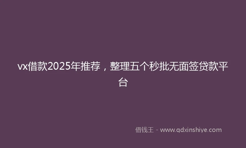 vx借款2025年推荐，整理五个秒批无面签贷款平台
