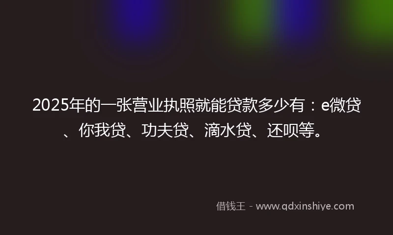 2025年的一张营业执照就能贷款多少有：e微贷、你我贷、功夫贷、滴水贷、还呗等。