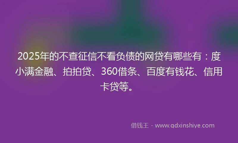 2025年的不查征信不看负债的网贷有哪些有:度小满金融、拍拍贷、360借条、百度有钱花、信用卡贷等。
