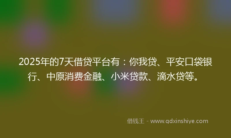 2025年的7天借贷平台有：你我贷、平安口袋银行、中原消费金融、小米贷款、滴水贷等。