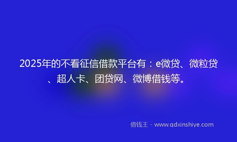 2025年的不看征信借款平台有：e微贷、微粒贷、超人卡、团贷网、微博借钱等。
