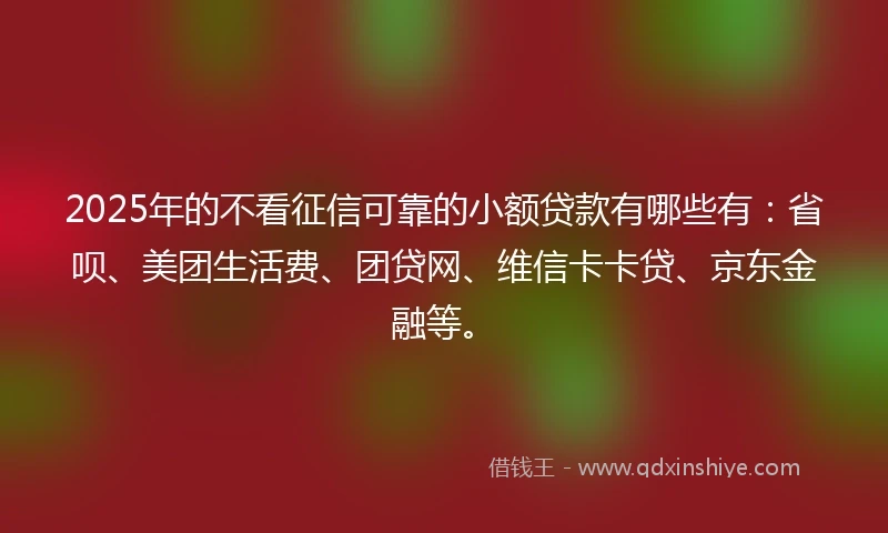 2025年的不看征信可靠的小额贷款有哪些有：省呗、美团生活费、团贷网、维信卡卡贷、京东金融等。