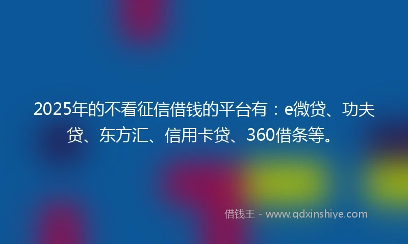 2025年的不看征信借钱的平台有：e微贷、功夫贷、东方汇、信用卡贷、360借条等。