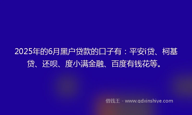 2025年的6月黑户贷款的口子有：平安i贷、柯基贷、还呗、度小满金融、百度有钱花等。