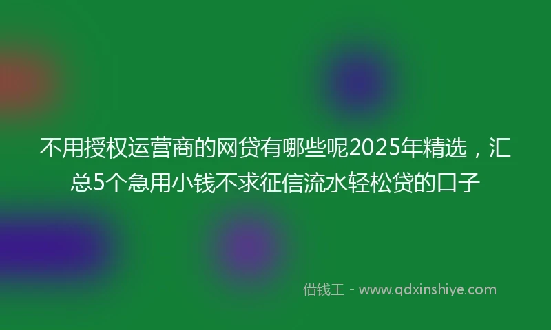 不用授权运营商的网贷有哪些呢2025年精选，汇总5个急用小钱不求征信流水轻松贷的口子