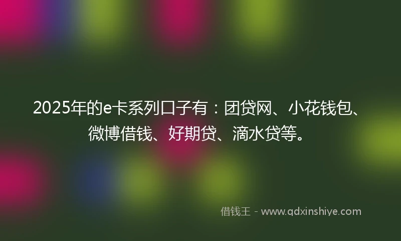 2025年的e卡系列口子有：团贷网、小花钱包、微博借钱、好期贷、滴水贷等。