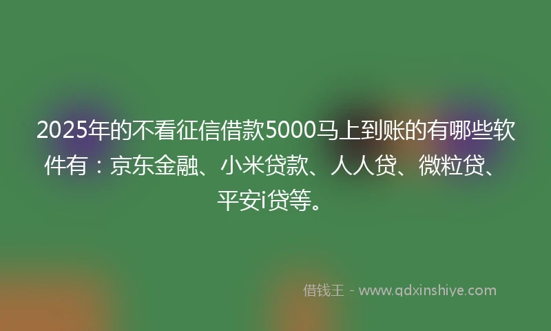 2025年的不看征信借款5000马上到账的有哪些软件有：京东金融、小米贷款、人人贷、微粒贷、平安i贷等。