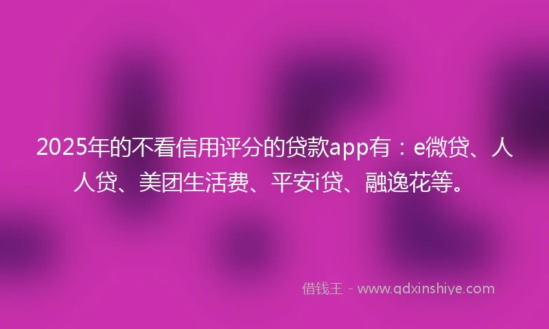 2025年的不看信用评分的贷款app有：e微贷、人人贷、美团生活费、平安i贷、融逸花等。