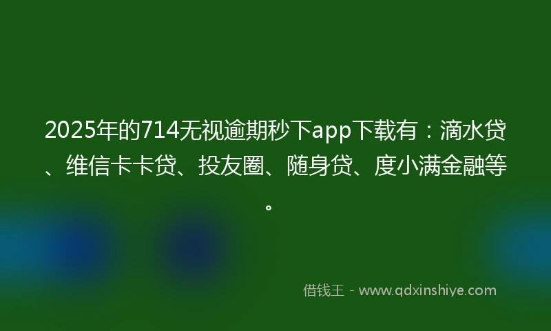 2025年的714无视逾期秒下app下载有：滴水贷、维信卡卡贷、投友圈、随身贷、度小满金融等。