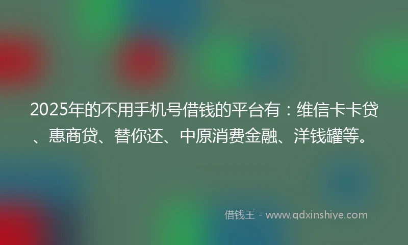 2025年的不用手机号借钱的平台有：维信卡卡贷、惠商贷、替你还、中原消费金融、洋钱罐等。