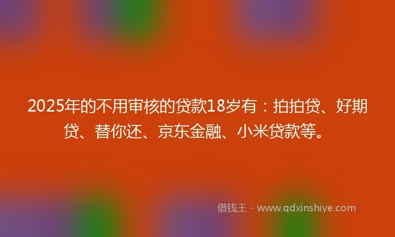 2025年的不用审核的贷款18岁有：拍拍贷、好期贷、替你还、京东金融、小米贷款等。