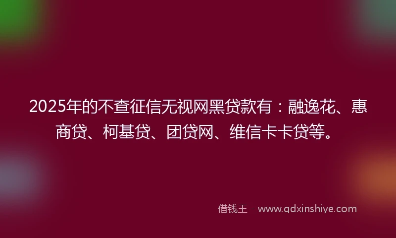 2025年的不查征信无视网黑贷款有：融逸花、惠商贷、柯基贷、团贷网、维信卡卡贷等。