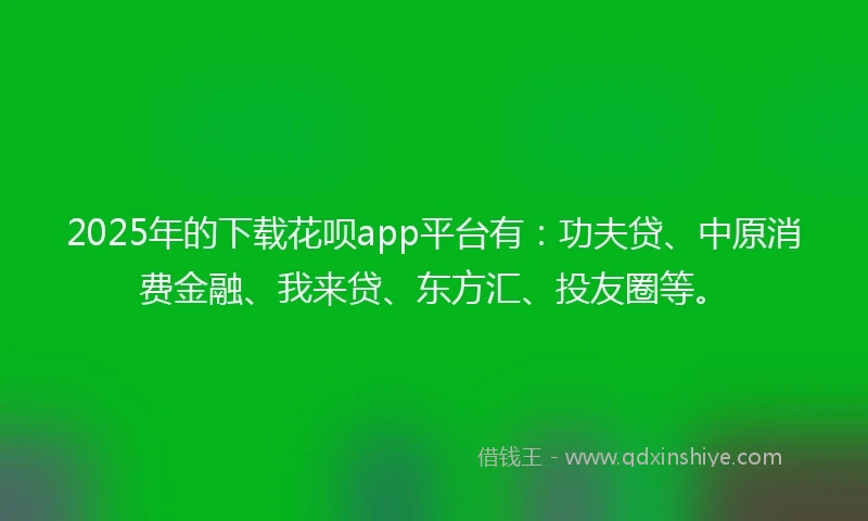 2025年的下载花呗app平台有：功夫贷、中原消费金融、我来贷、东方汇、投友圈等。