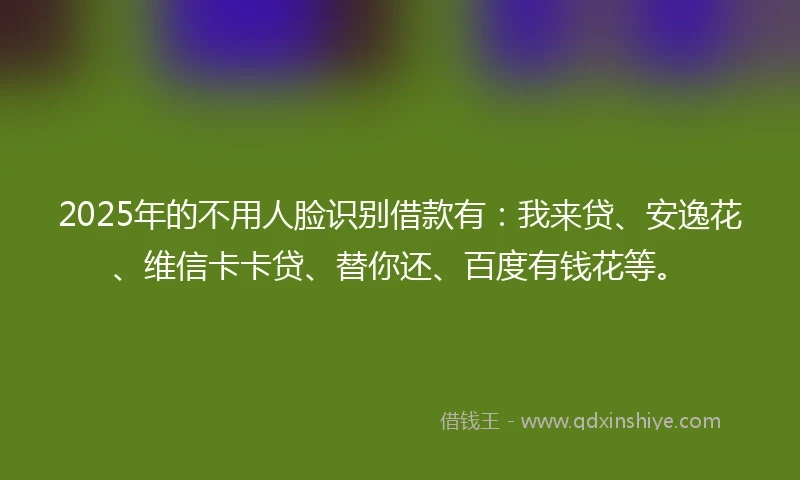2025年的不用人脸识别借款有：我来贷、安逸花、维信卡卡贷、替你还、百度有钱花等。