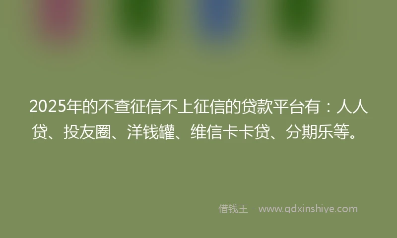 2025年的不查征信不上征信的贷款平台有：人人贷、投友圈、洋钱罐、维信卡卡贷、分期乐等。
