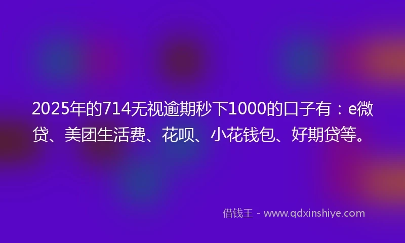 2025年的714无视逾期秒下1000的口子有：e微贷、美团生活费、花呗、小花钱包、好期贷等。