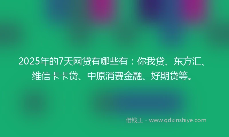 2025年的7天网贷有哪些有：你我贷、东方汇、维信卡卡贷、中原消费金融、好期贷等。