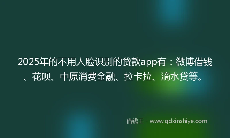 2025年的不用人脸识别的贷款app有：微博借钱、花呗、中原消费金融、拉卡拉、滴水贷等。
