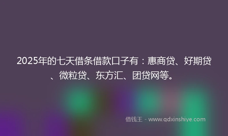2025年的七天借条借款口子有：惠商贷、好期贷、微粒贷、东方汇、团贷网等。