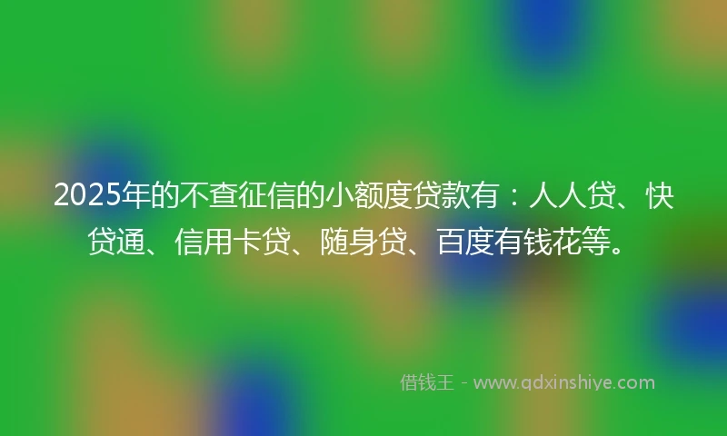 2025年的不查征信的小额度贷款有：人人贷、快贷通、信用卡贷、随身贷、百度有钱花等。