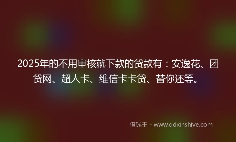 2025年的不用审核就下款的贷款有：安逸花、团贷网、超人卡、维信卡卡贷、替你还等。