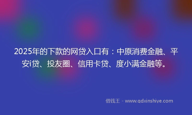2025年的下款的网贷入口有：中原消费金融、平安i贷、投友圈、信用卡贷、度小满金融等。