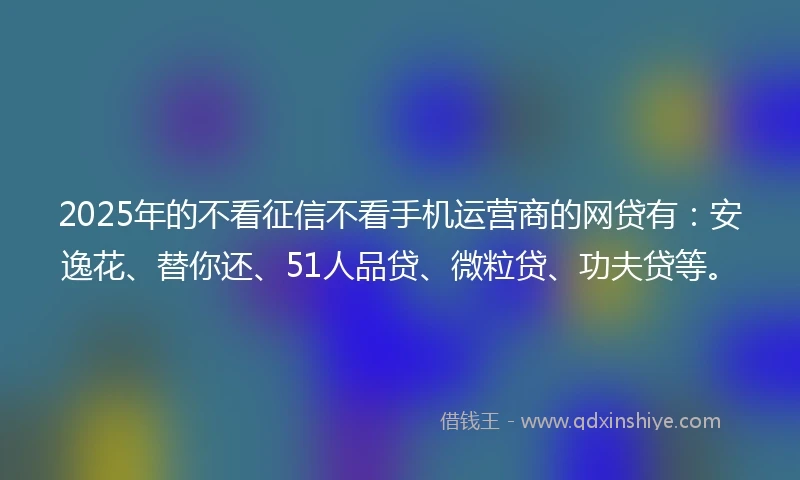 2025年的不看征信不看手机运营商的网贷有：安逸花、替你还、51人品贷、微粒贷、功夫贷等。