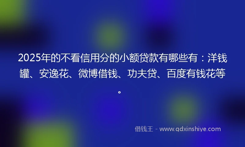 2025年的不看信用分的小额贷款有哪些有：洋钱罐、安逸花、微博借钱、功夫贷、百度有钱花等。
