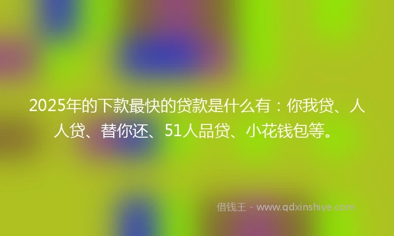 2025年的下款最快的贷款是什么有：你我贷、人人贷、替你还、51人品贷、小花钱包等。