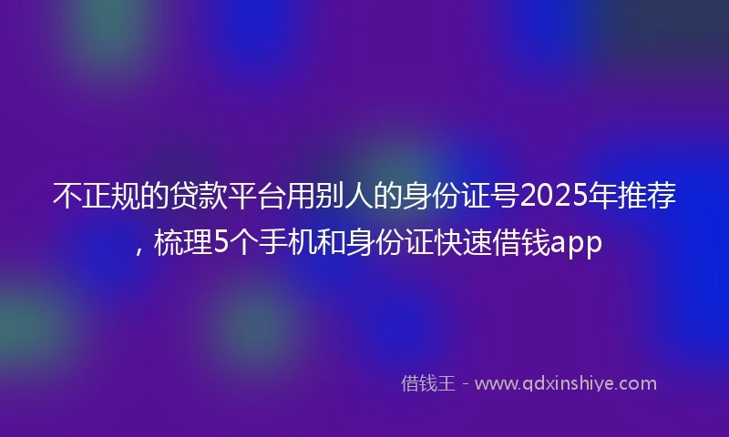 不正规的贷款平台用别人的身份证号2025年推荐，梳理5个手机和身份证快速借钱app