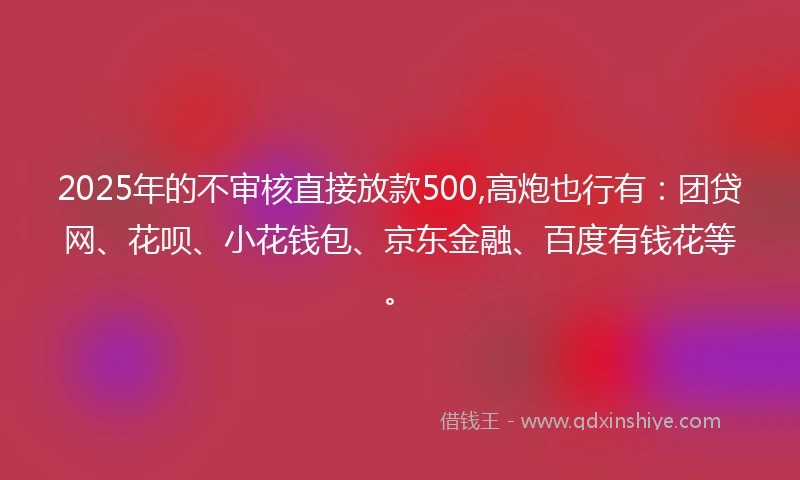 2025年的不审核直接放款500,高炮也行有：团贷网、花呗、小花钱包、京东金融、百度有钱花等。