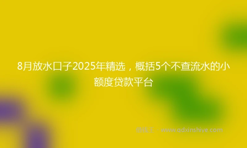8月放水口子2025年精选，概括5个不查流水的小额度贷款平台