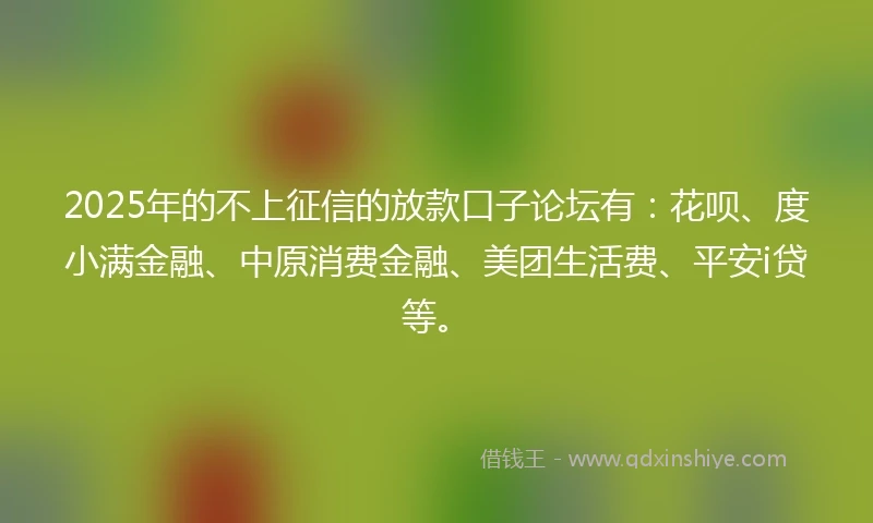 2025年的不上征信的放款口子论坛有：花呗、度小满金融、中原消费金融、美团生活费、平安i贷等。