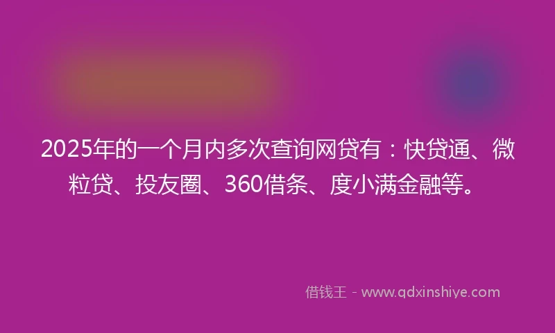 2025年的一个月内多次查询网贷有:快贷通、微粒贷、投友圈、360借条、度小满金融等。