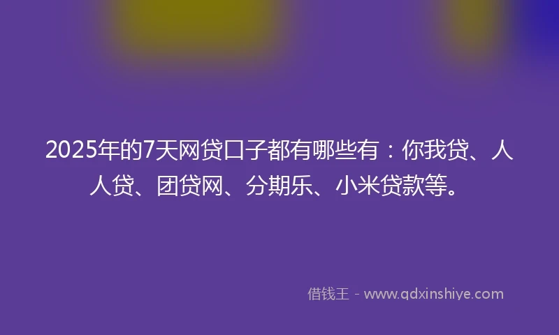 2025年的7天网贷口子都有哪些有：你我贷、人人贷、团贷网、分期乐、小米贷款等。